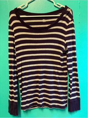 Women's Gap Long Sleeve Striped Tee purple and Grey Size L